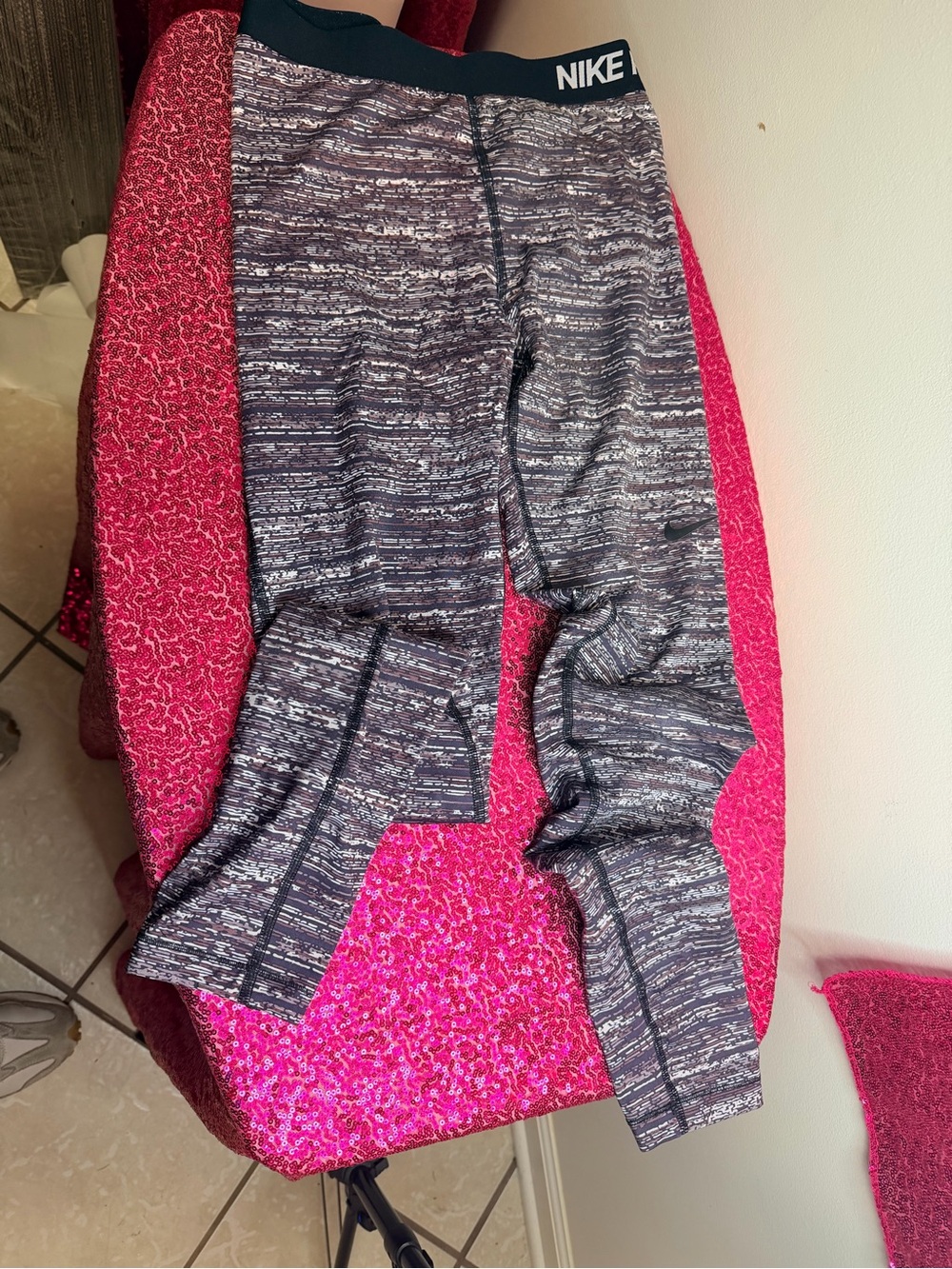 Nike Black and Gray Striped Performance Leggings